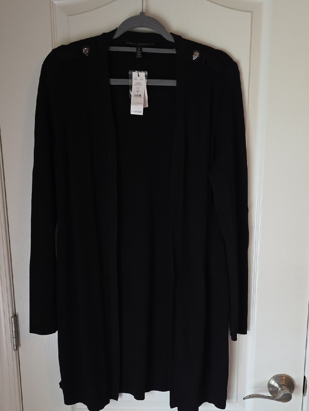 White House Black Market Black Ribbed Long Cardigan With Button Detail